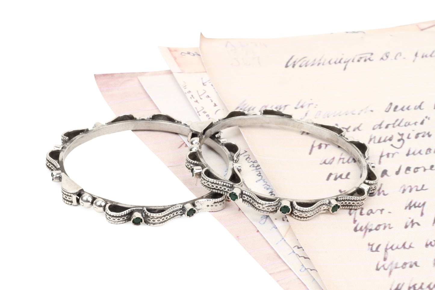 Sangeeta Boochra Tribal Silver Bracelet With Emerald