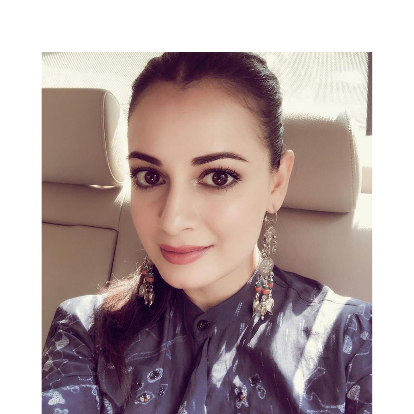 Dia Mirza in Silver Earrings
