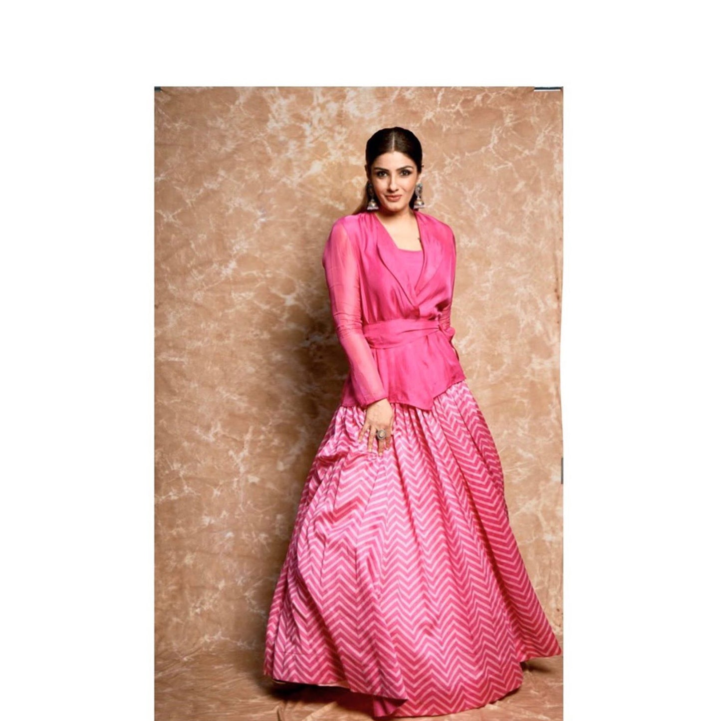 Raveena Tandon in Silver Earrings