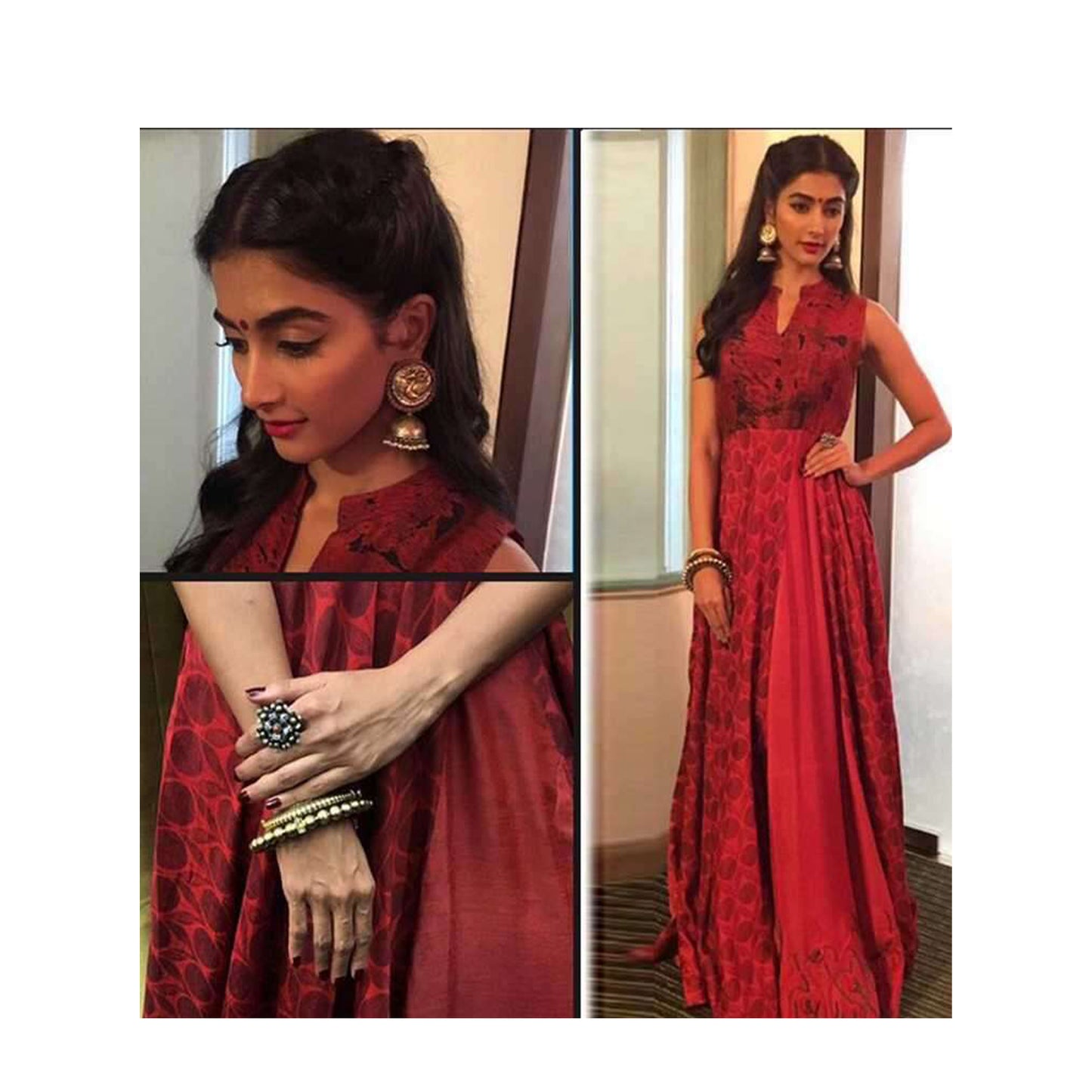 Pooja Hegde in Sangeeta Boochra Earrings, Bangles And Ring