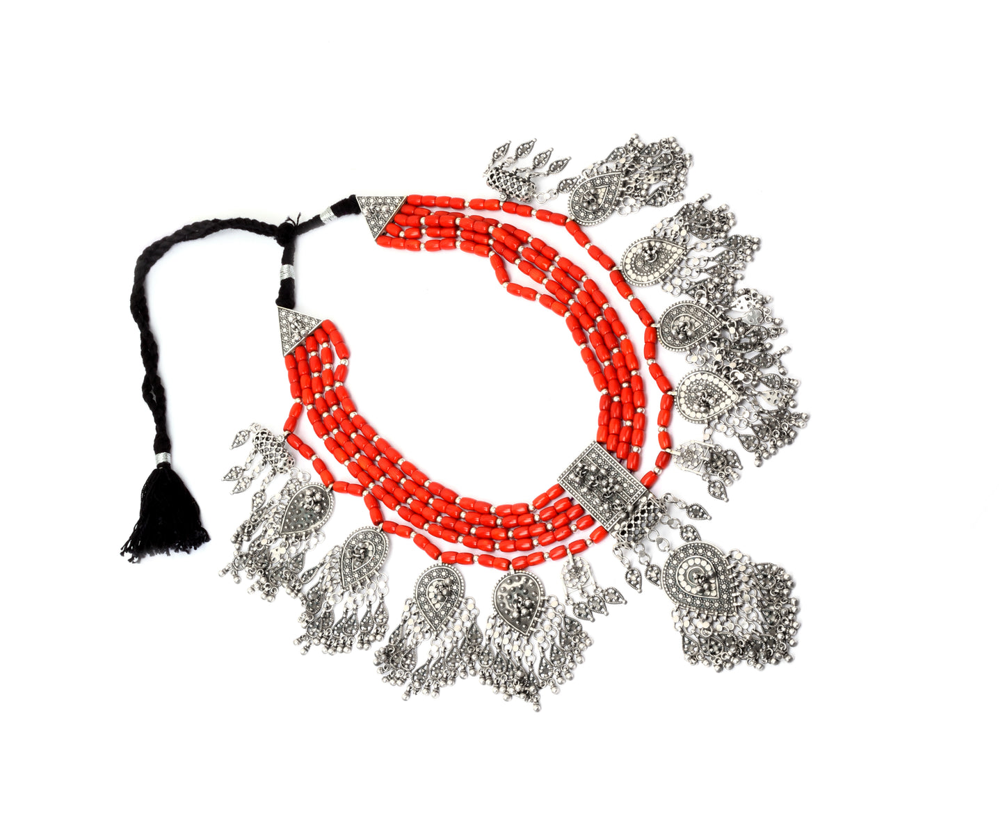 Sangeeta Boochra Orange Tribal Silver Necklace
