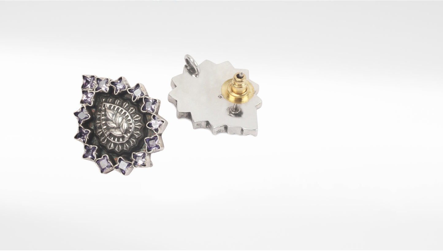 Sangeeta Boochra Black Purple Tribal Silver Earrings