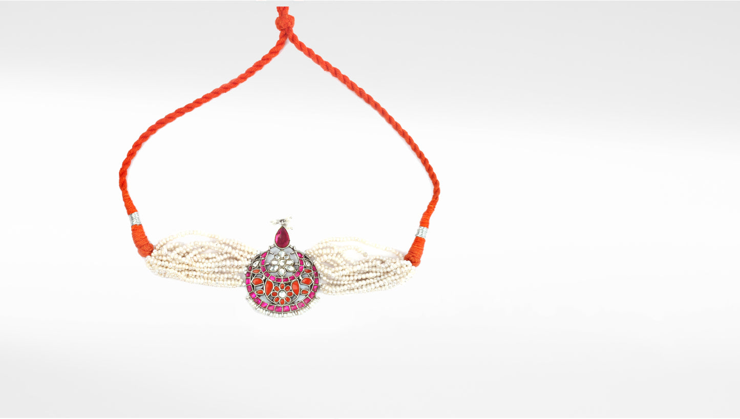 Sangeeta Boochra Red Tribal Silver Choker Necklace