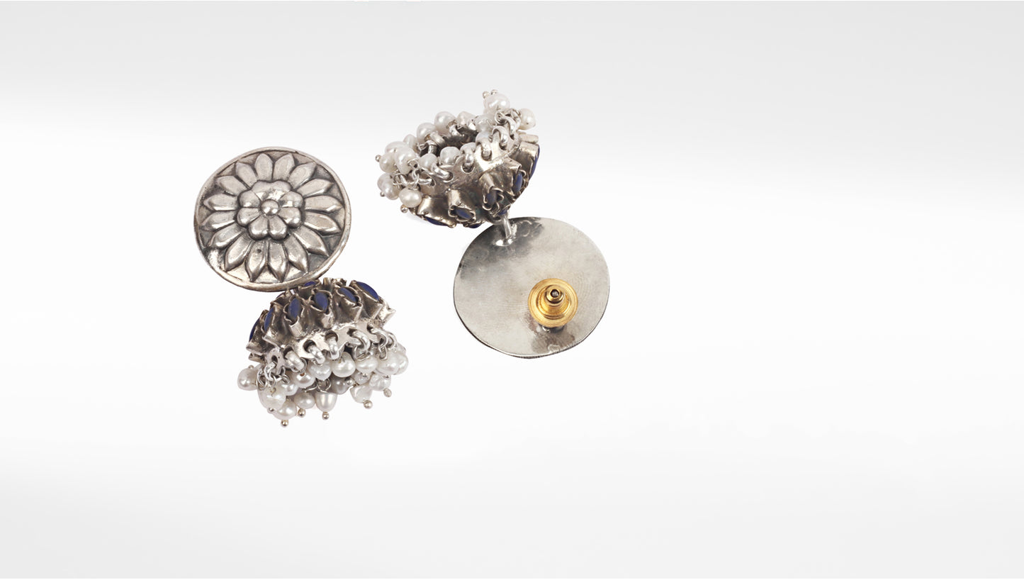 Sangeeta Boochra Tribal Silver Earrings With Pearls
