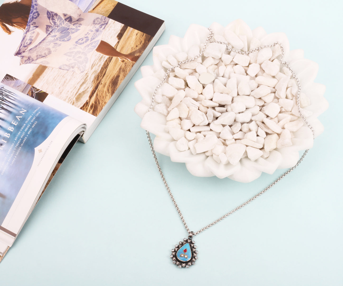 Sangeeta Boochra Tribal Silver Pendant With Turquoise And Hydro Coloured Glass