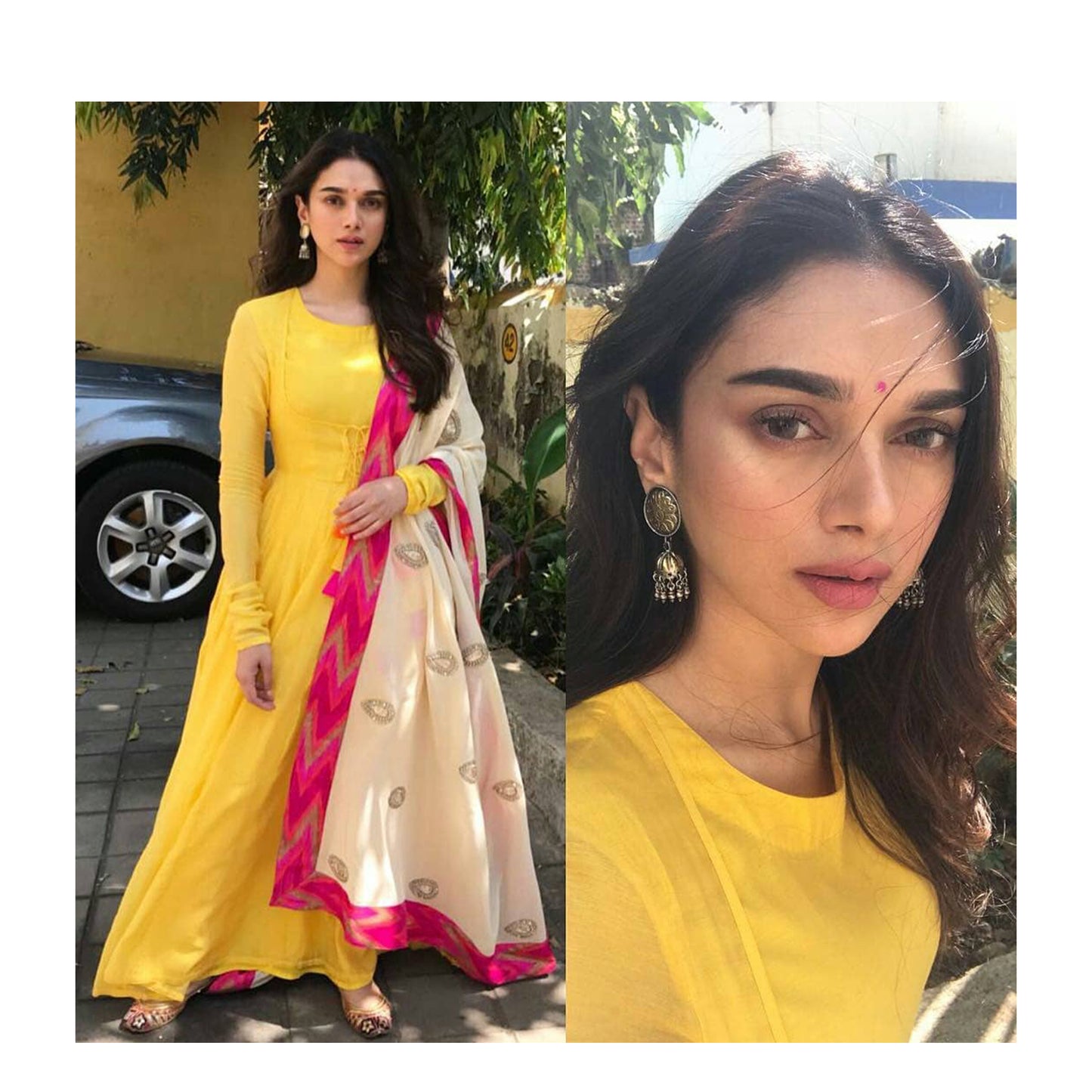 Aditi Rao Hydari in Sangeeta Boochra Silver Handmade Earrings