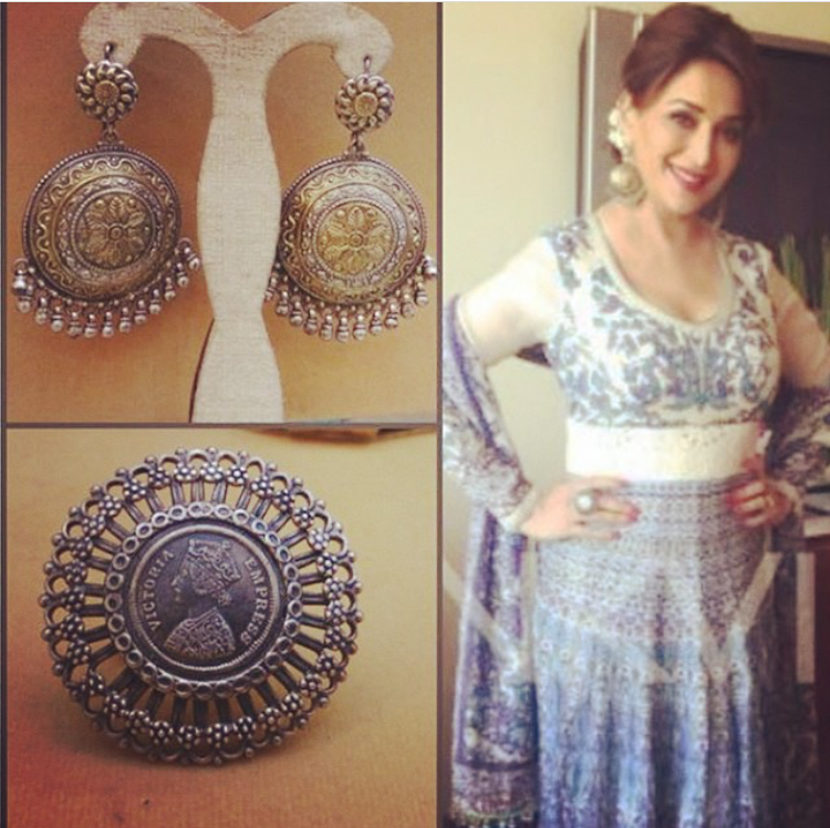 Madhuri Dixit in 24k Gold Plated Earrings And Ring