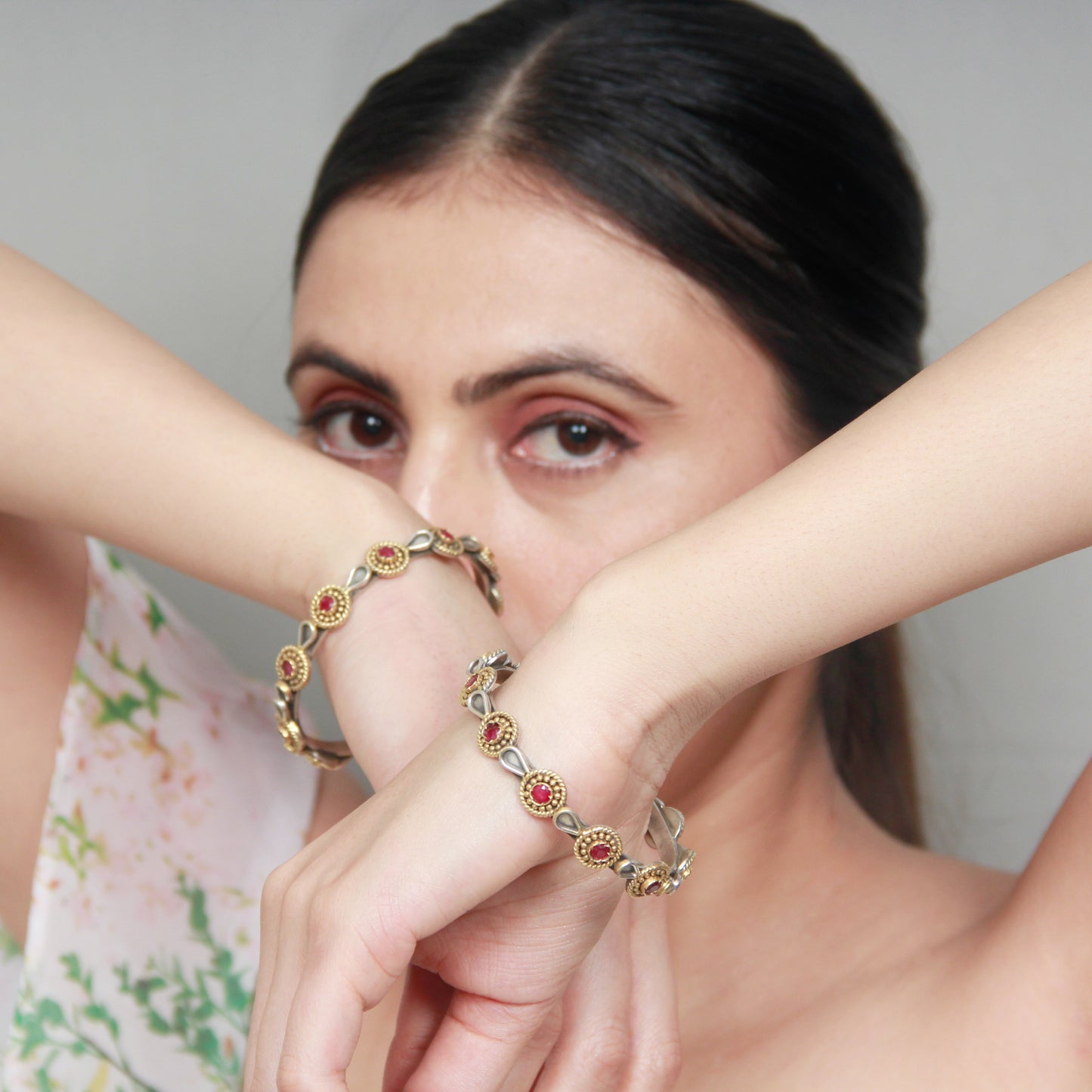 Sangeeta Boochra Tribal Silver Bracelet with Ruby