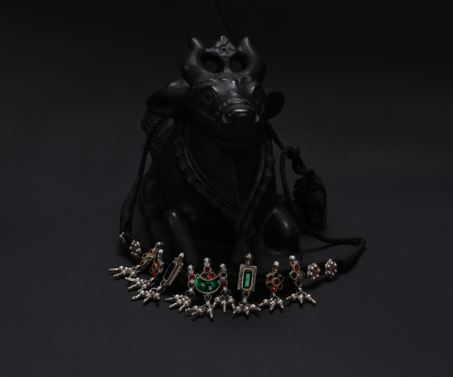 Sangeeta Boochra Green Tribal Silver Choker Necklace With Emerald