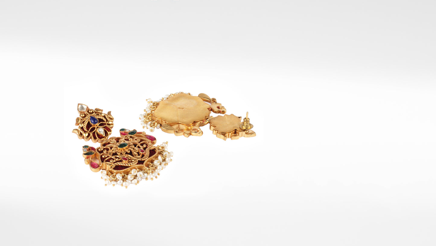 22 Kt Gold Plated Kundan Silver Earrings