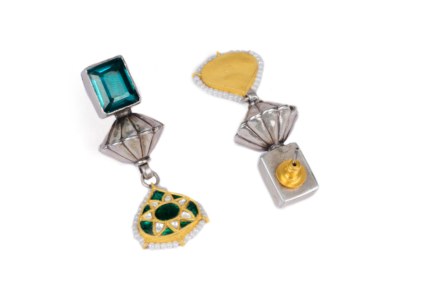 Zara Silver Earrings With Green Kundan