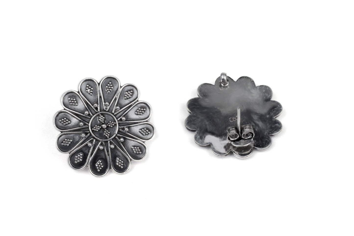 Mahima Silver Floral Oxidised Earrings