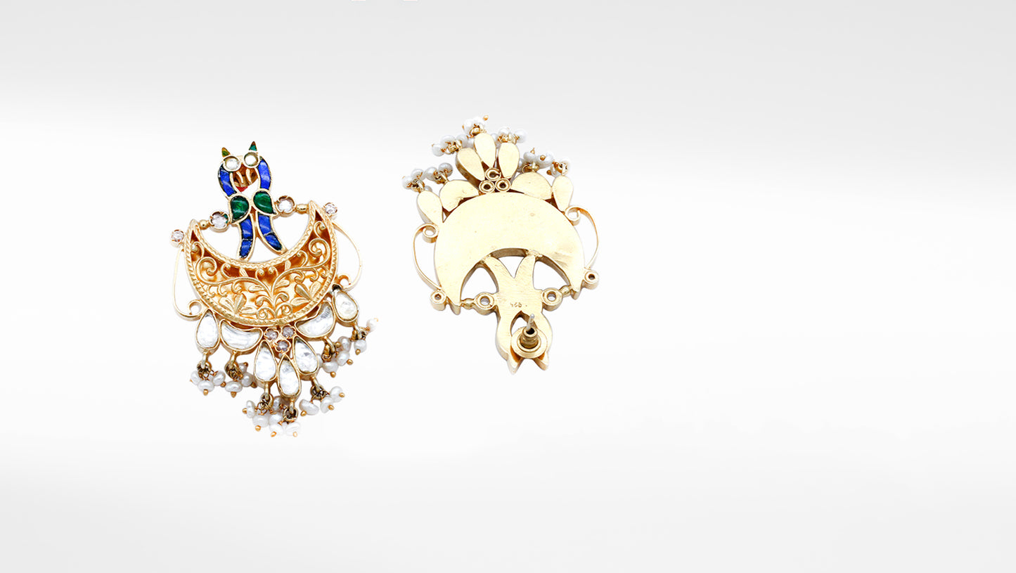 Gold Plated Crescent Moon Kundan Earring