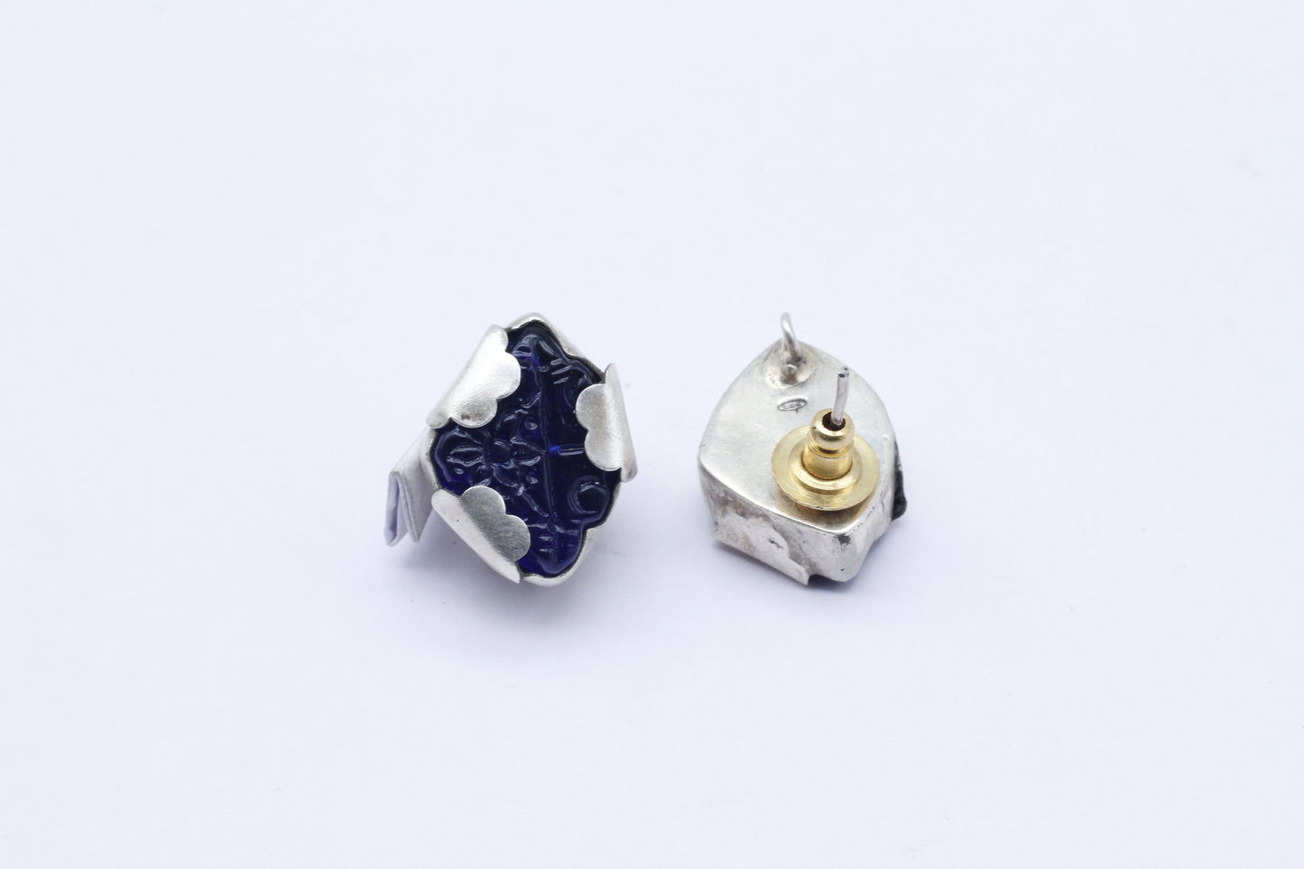 Blue Oval Shape Silver Earring