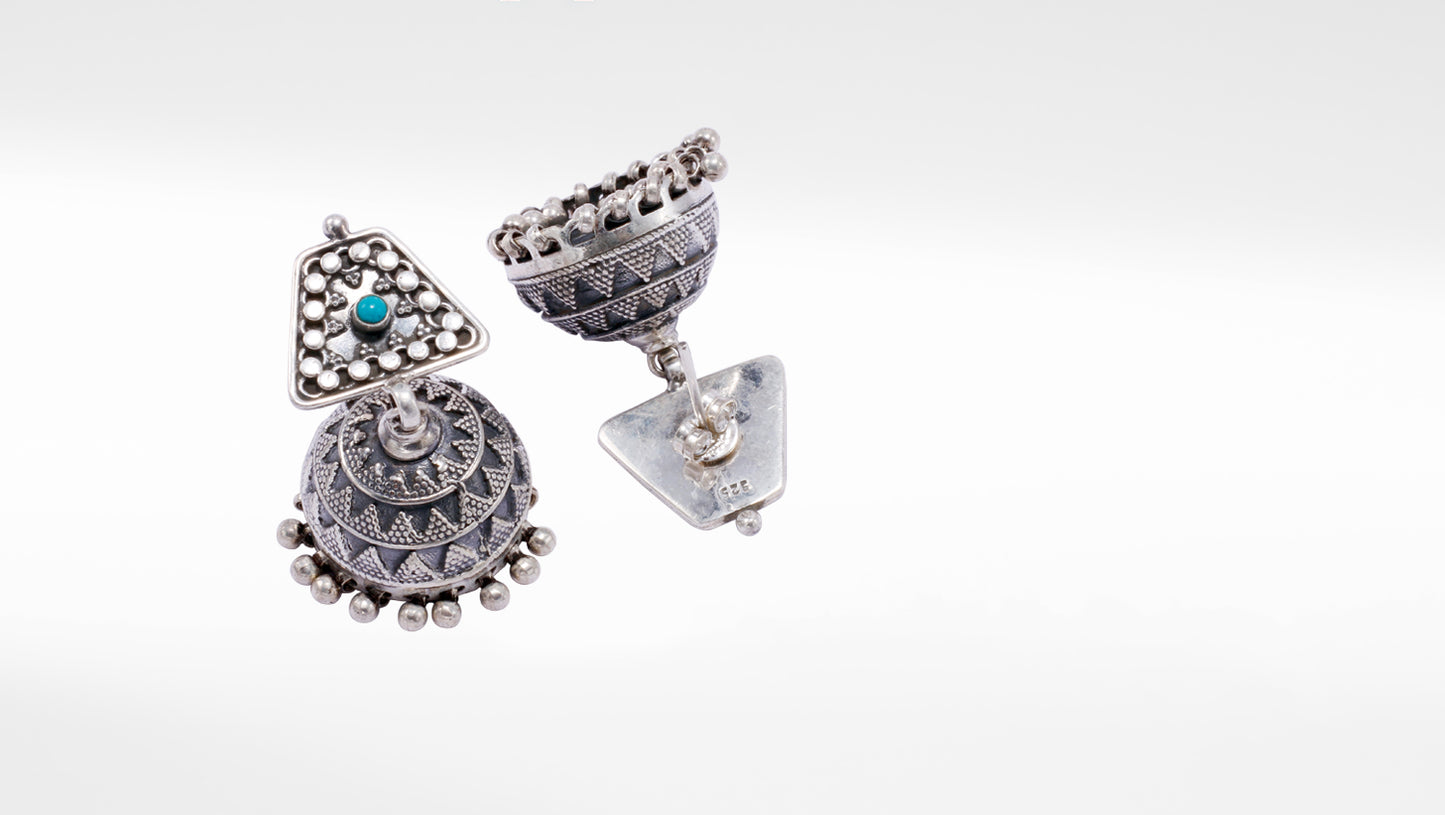 Indian Ethnic Silver Earring Studded With Firoza Stone