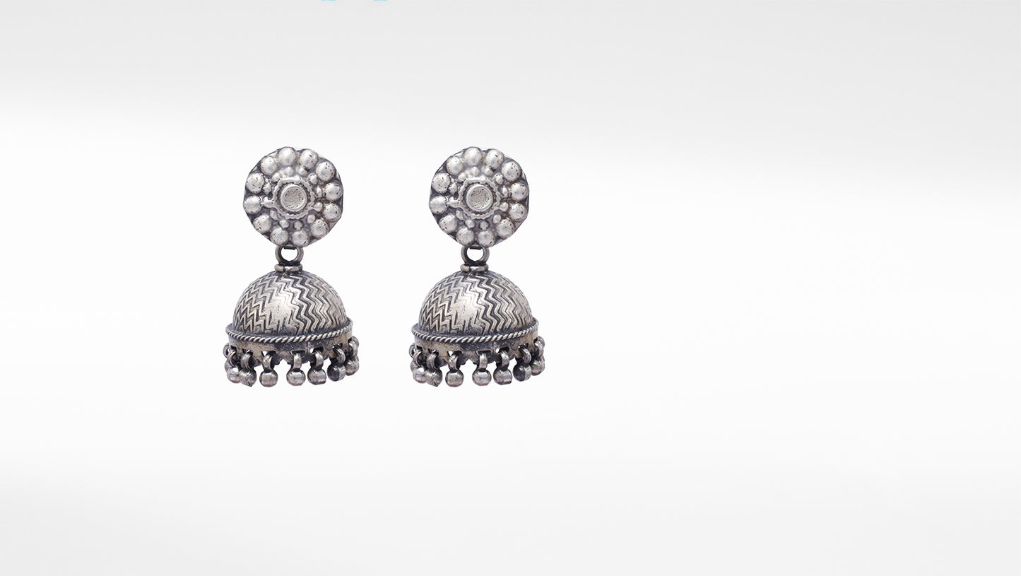 Stunning Silver Jhumka Ethnic Handcrafted Earrings