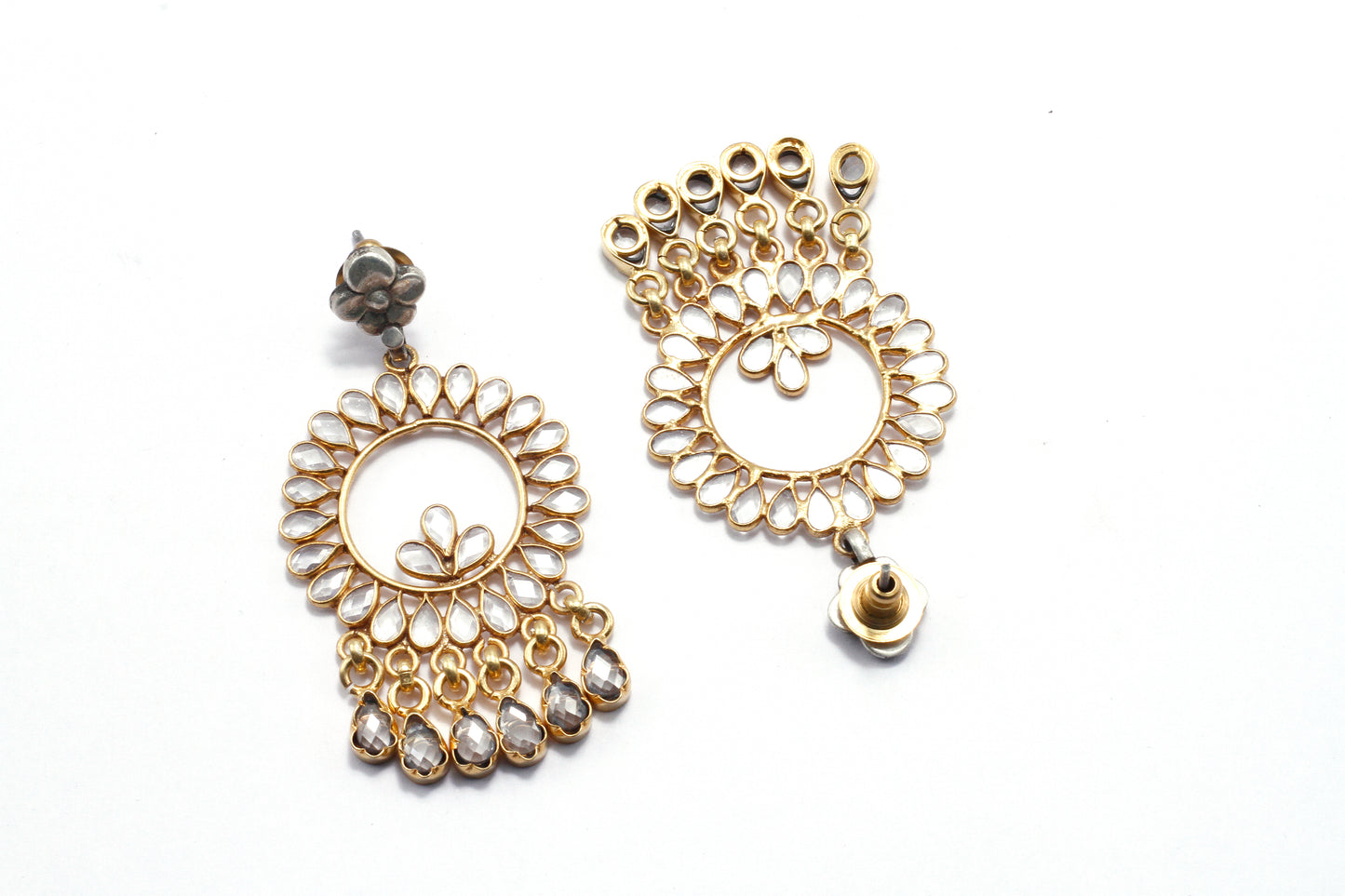 Floral Design Silver Handcrafted Earring With Gold Plated Ghungroo