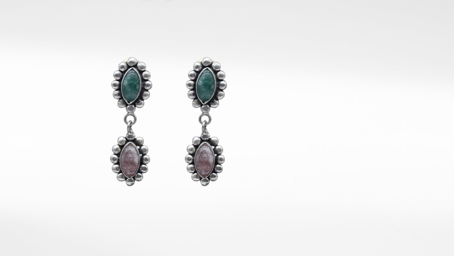 Handcrafted Silver Earring With Rose Quartz Gemstone