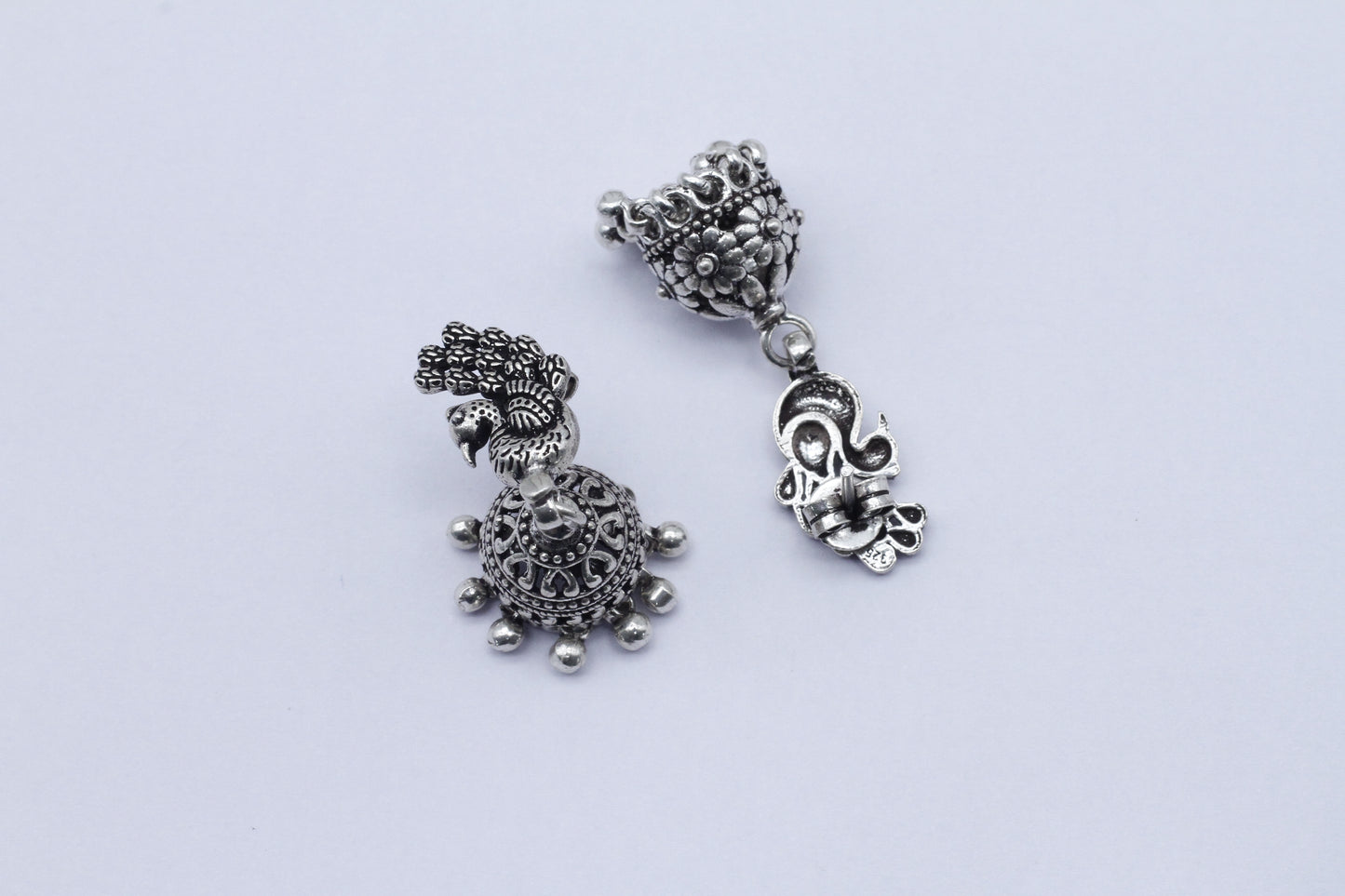 Handcrafted Silver Peacock Design Earring