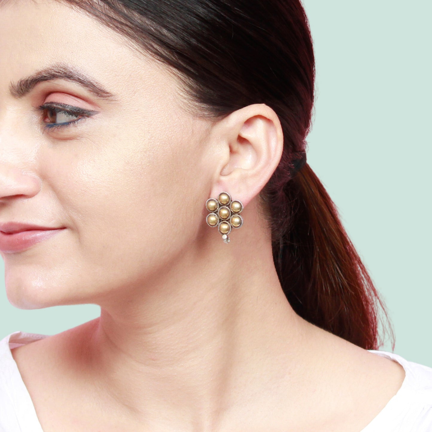 Flower Design Golden Silver Earring