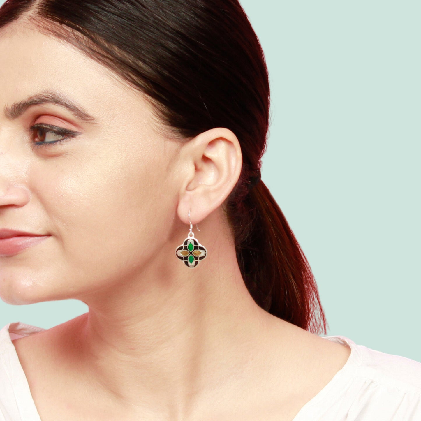 Hand Painted Silver Designer Dangle Earring