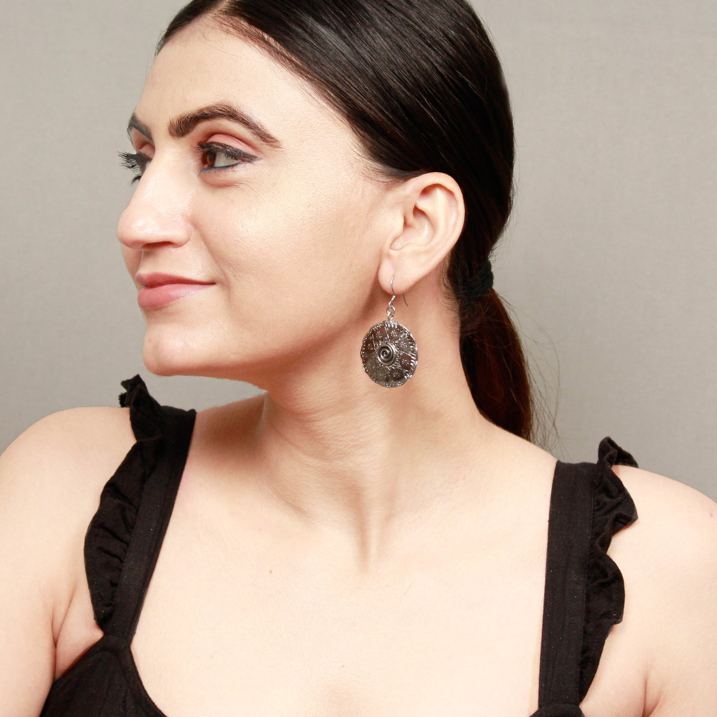 Round Silver Dangle Earring