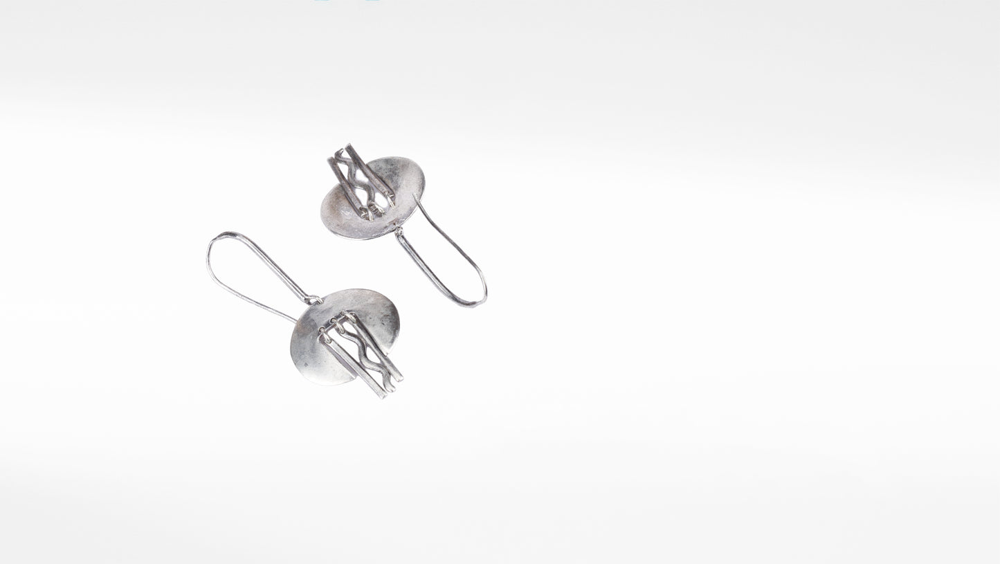 Antique Pattern Long Dangle Silver Earring