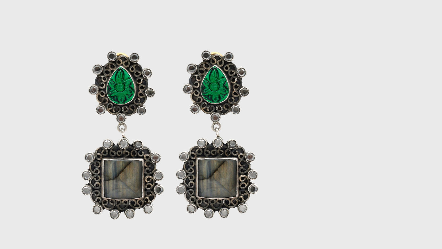 Labradorite & Fluoreite Silver Earring