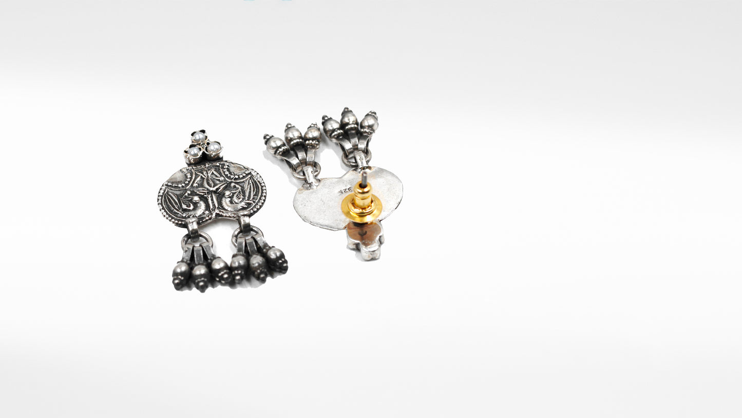 Oxidized Silver Earring with Hanging Ghunghroo