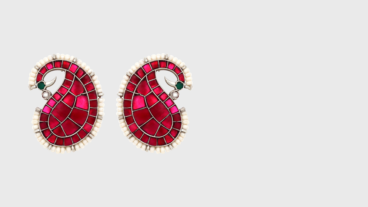 Majestic Grace: Peacock-Shaped Silver Earrings