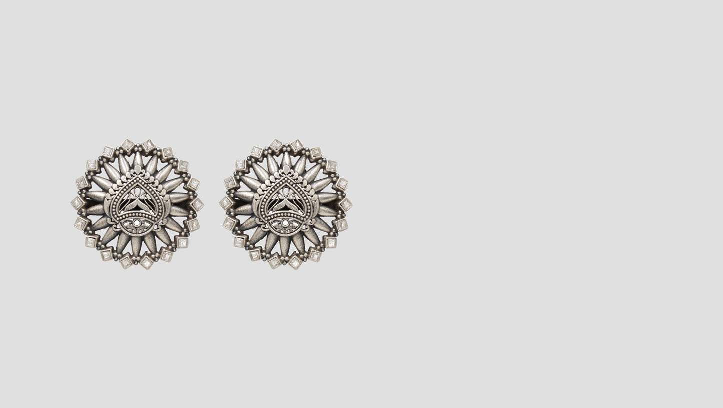 "Polished Elegance: Sangeeta Boochra Silver Handcrafted Studs "