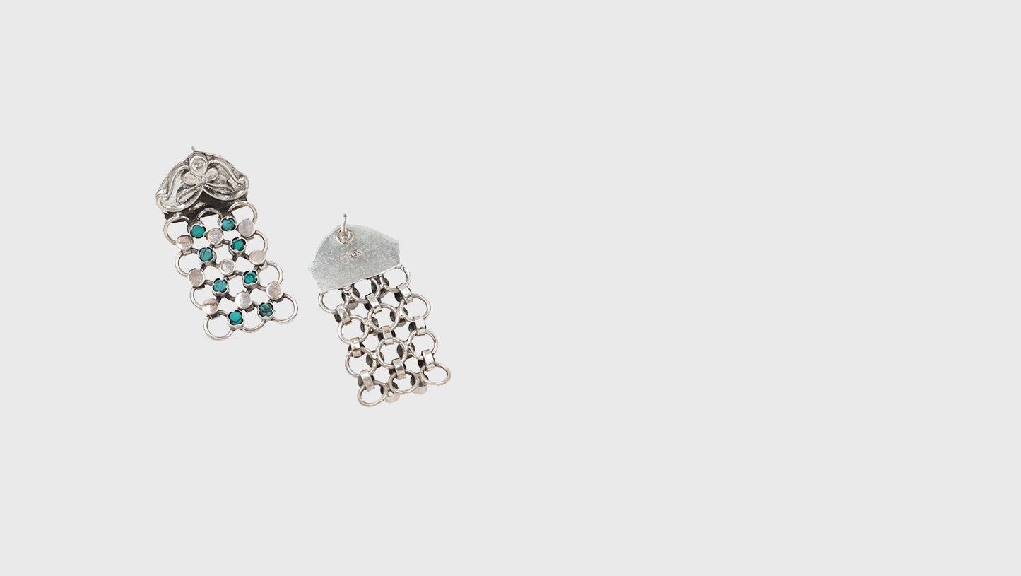 "Sculpted Beauty: Designer Silver Hanging Earrings by Sangeeta Boochra "
