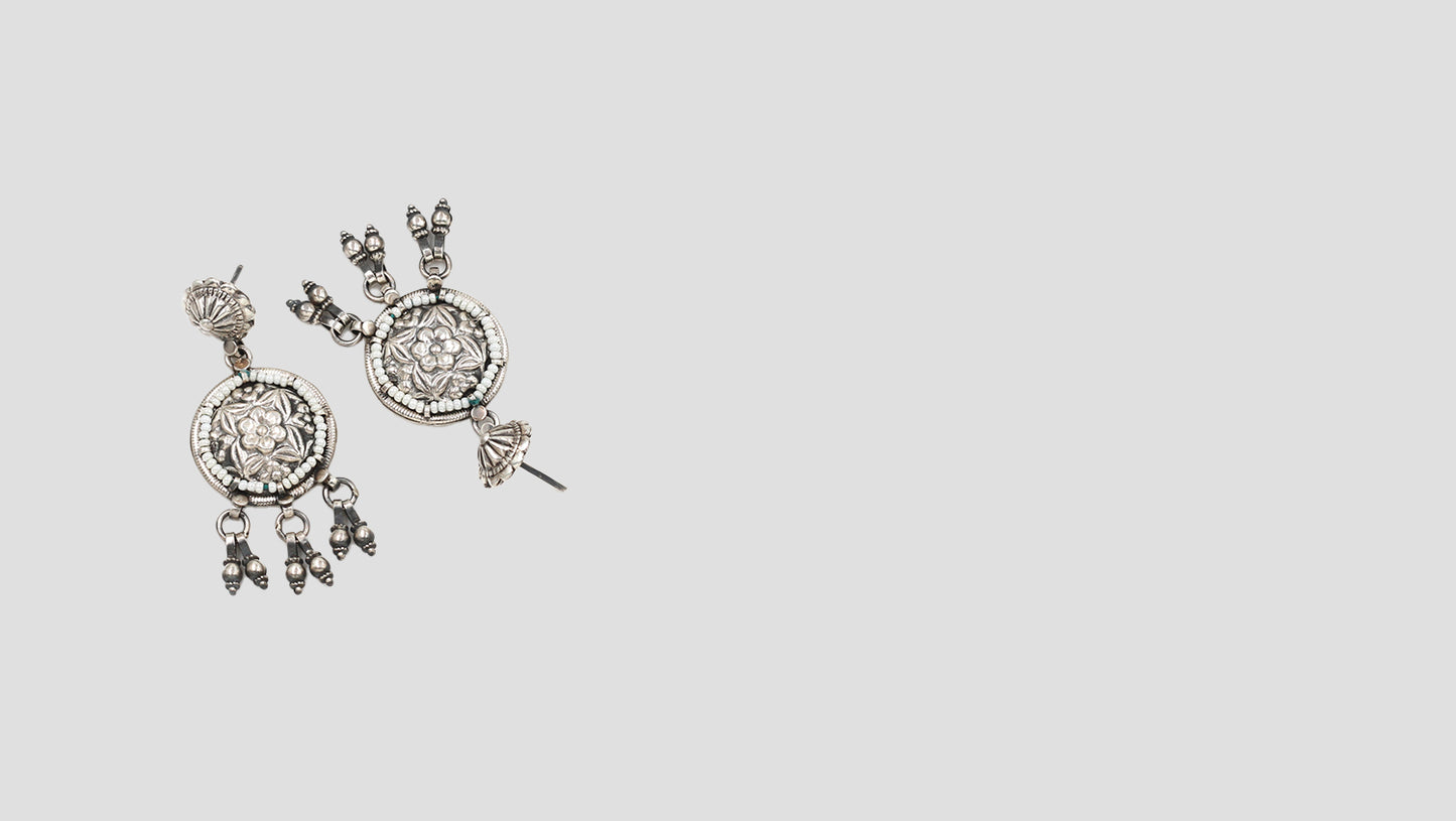 Ornate Allure: Sangeeta Boochra Traditional Silver Dangle Earrings