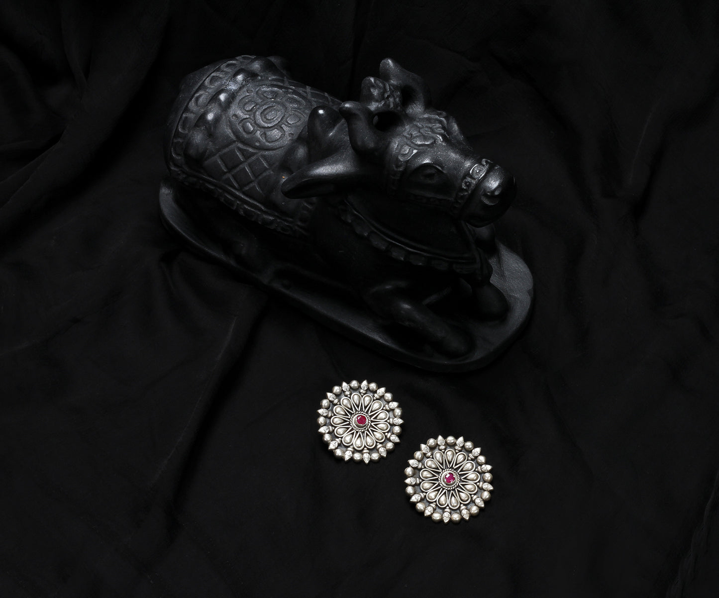 Sangeeta Boochra Tribal Silver Earrings With Ruby