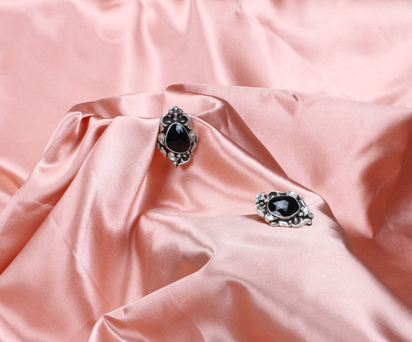 Sangeeta Boochra Black Silver Earrings With Kundan