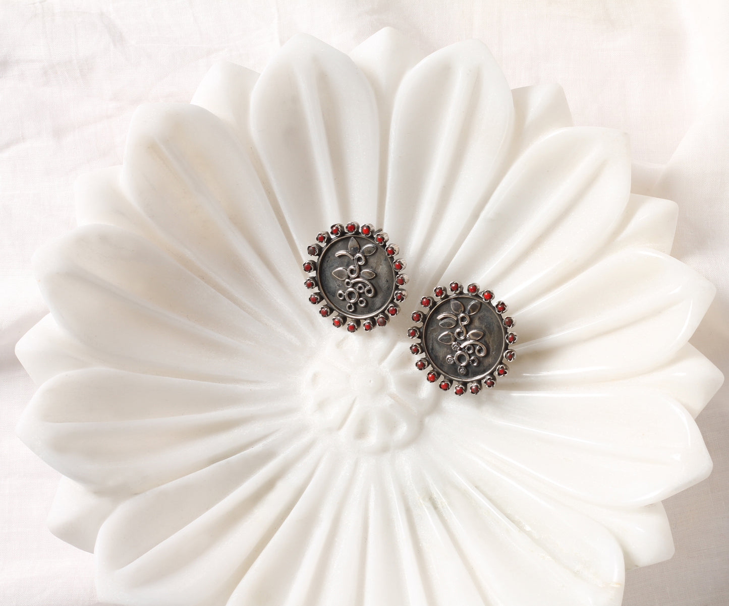 Sangeeta Boochra Tribal Silver Earrings With CZ And Coral