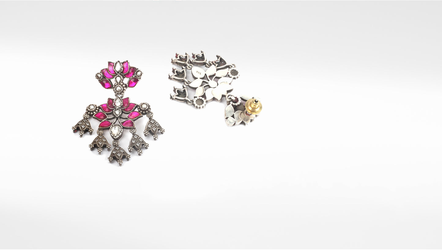 Sangeeta Boochra Pink Tribal Silver Earrings
