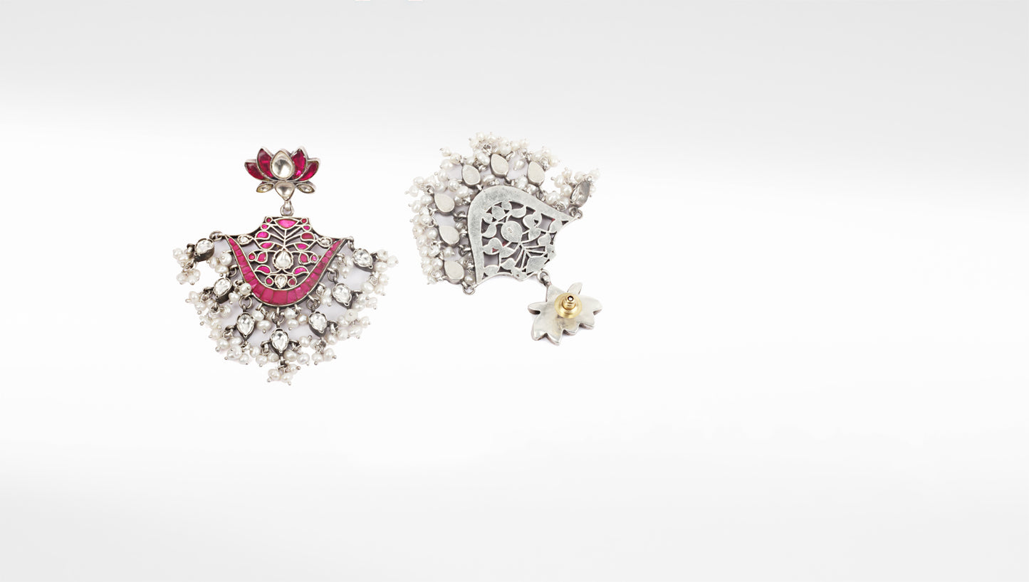 Sangeeta Boochra Red Tribal Silver Earrings