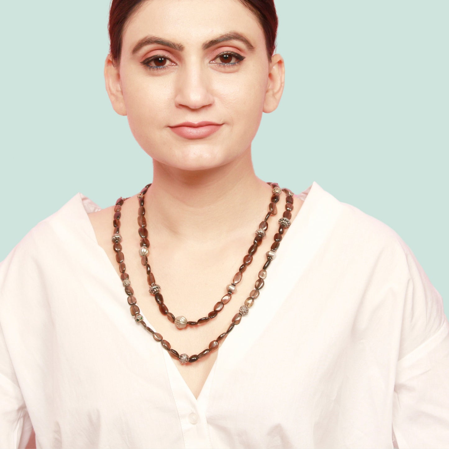 Sangeeta Boochra Silver Necklace with smoky stone