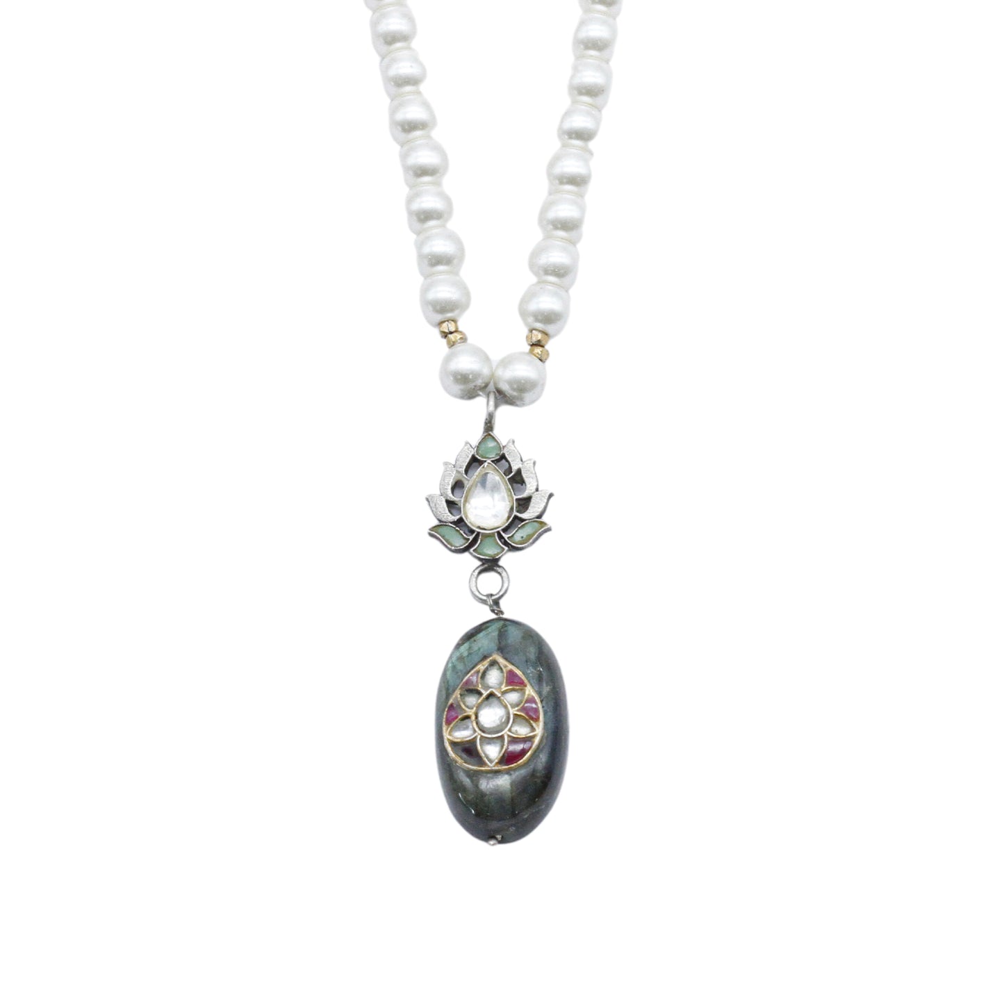 Labradorite Silver Pendant with Pearls Necklace