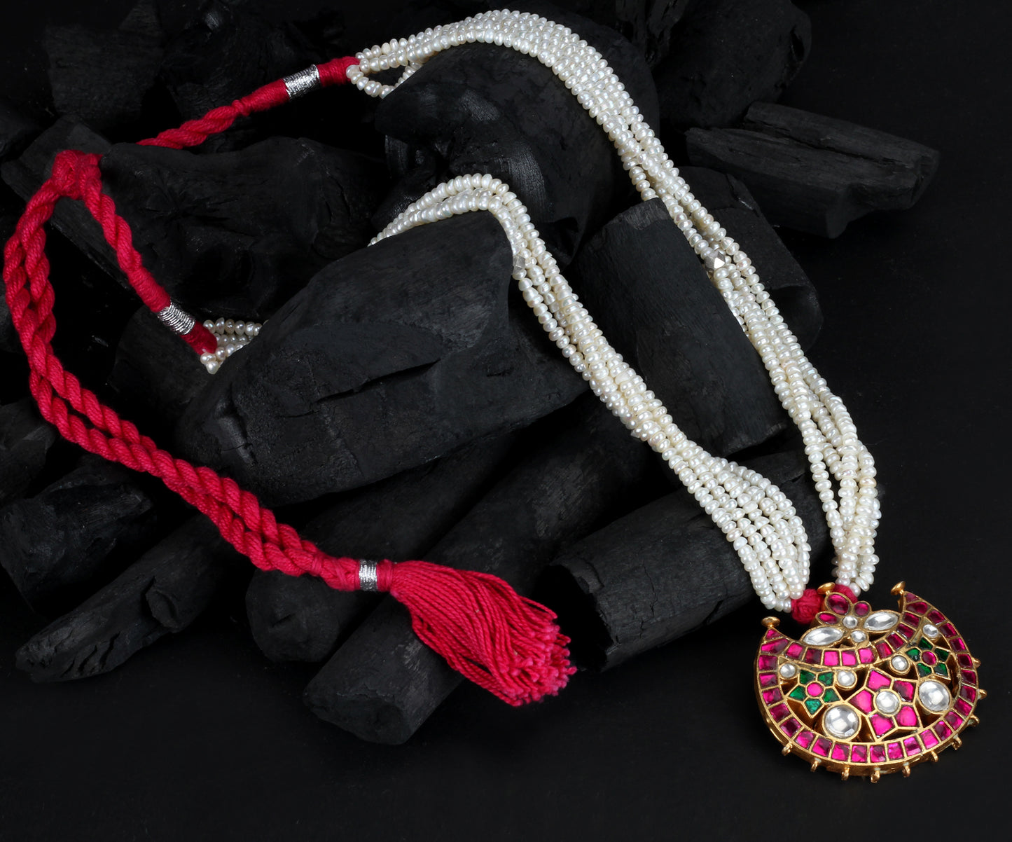 Manhari 24k Gold Plated Necklace With Pearl Chains