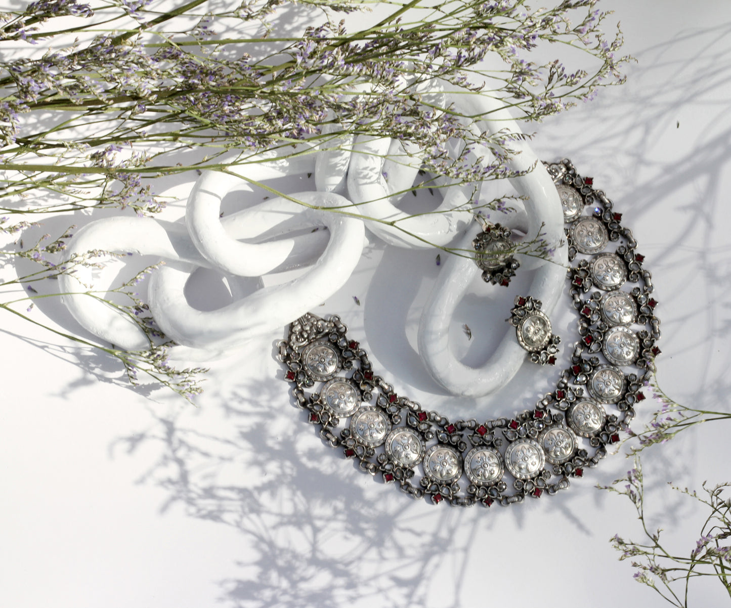 Traditional Silver Necklace with Earrings