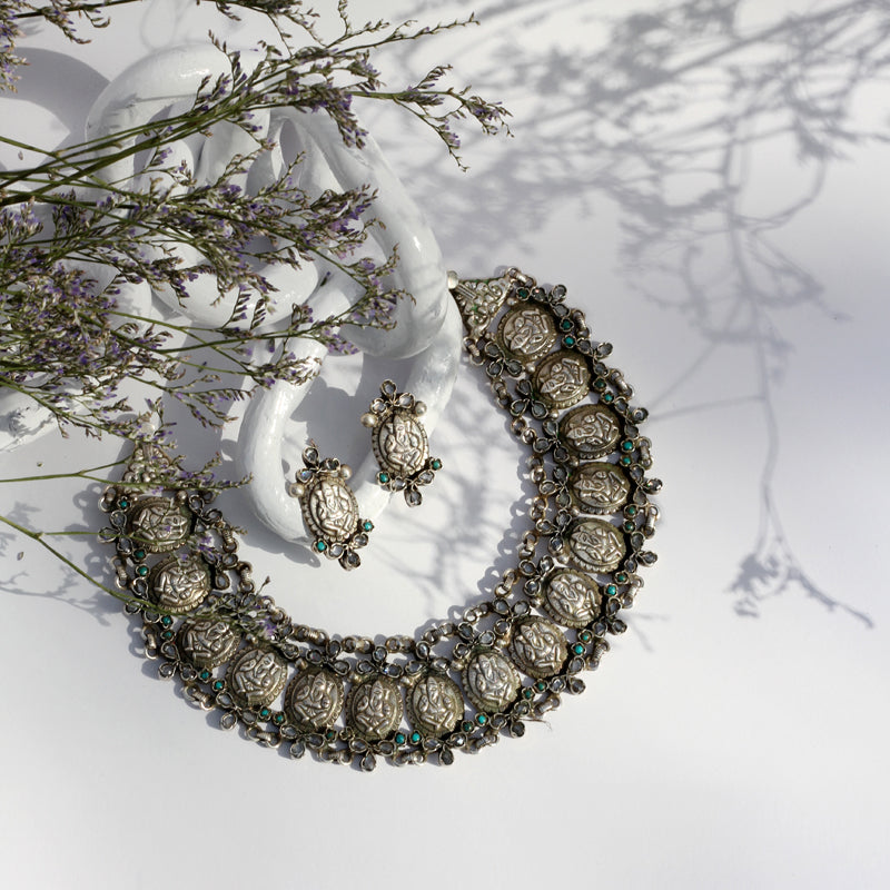 Piharvaa Silver Necklace with Earrings