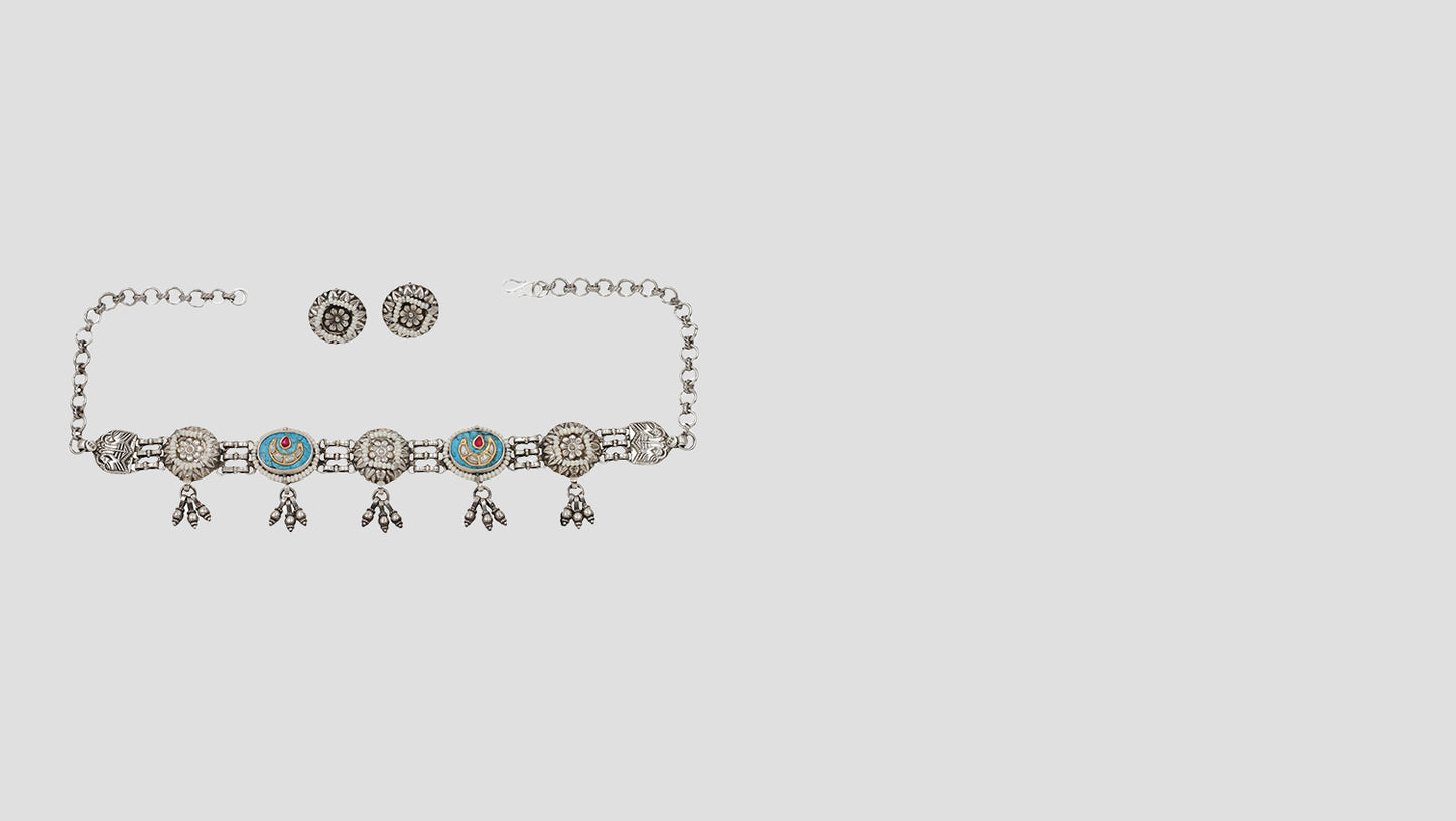 Ethereal Elegance: Sangeeta Boochra Tribal Silver Choker Set