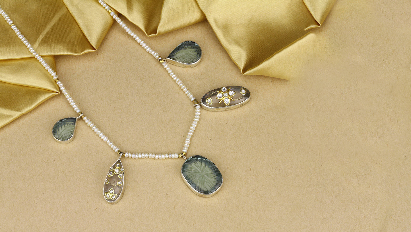 Sangeeta Boochra X Payal Singhal Heer Silver Necklace with Multiple Gemstones and Pearl Chain