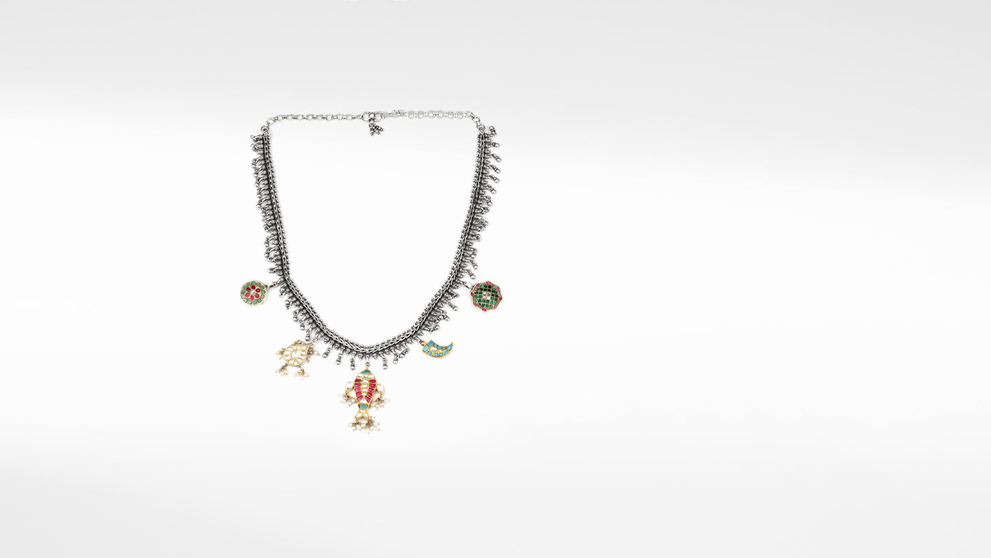 Sangeeta Boochra X Payal Singhal Pariza Silver Necklace with Kundan Motifs