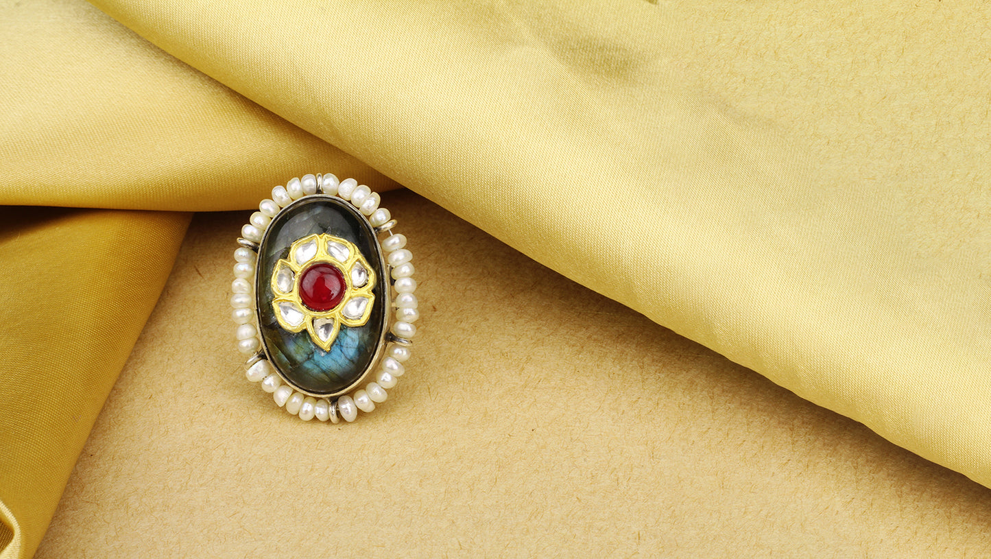 Sangeeta Boochra X Payal Singhal Hayaa Silver Ring with Labradorite Stone