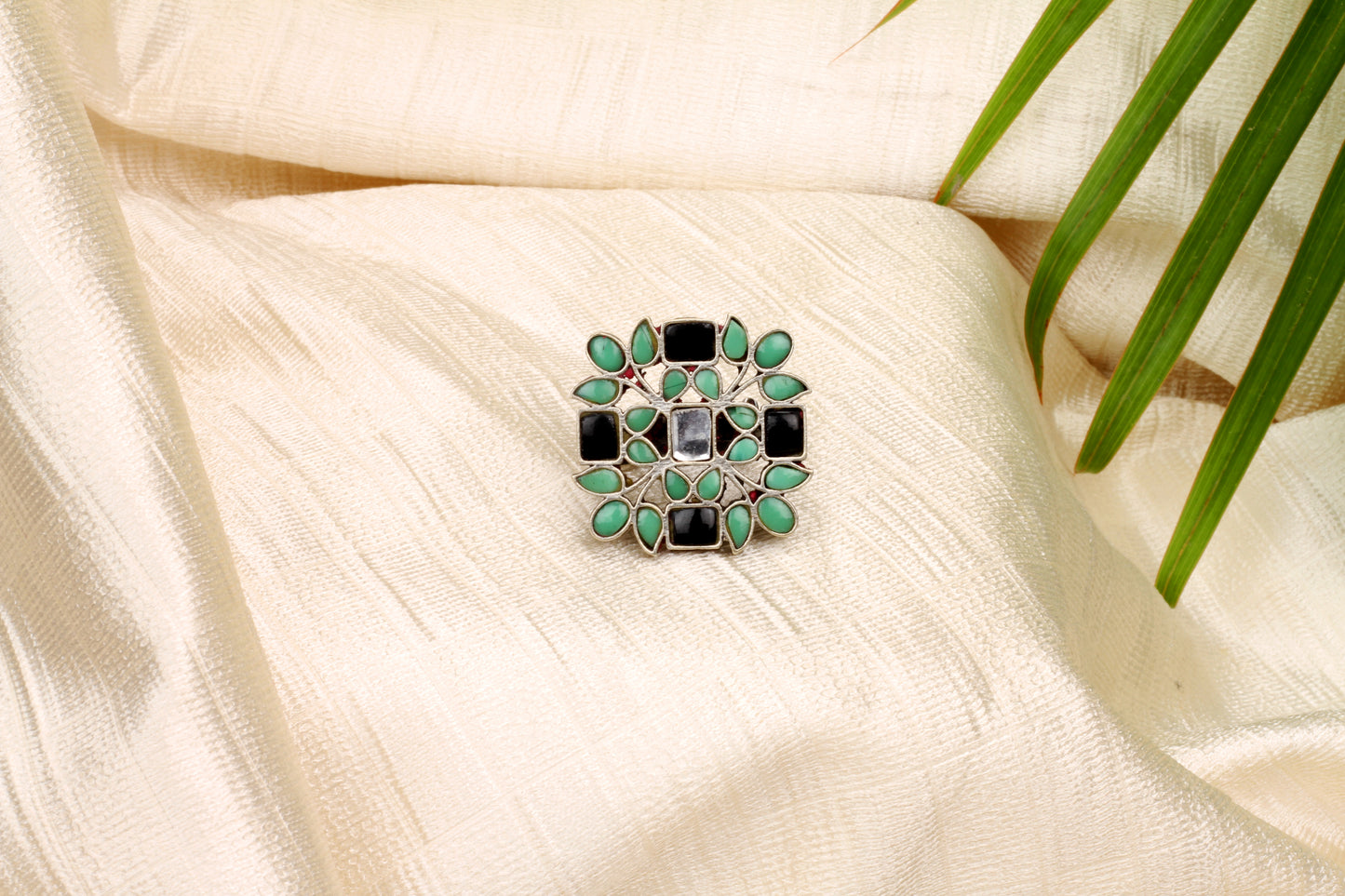 Sangeeta Boochra Silver Ring with Kundan