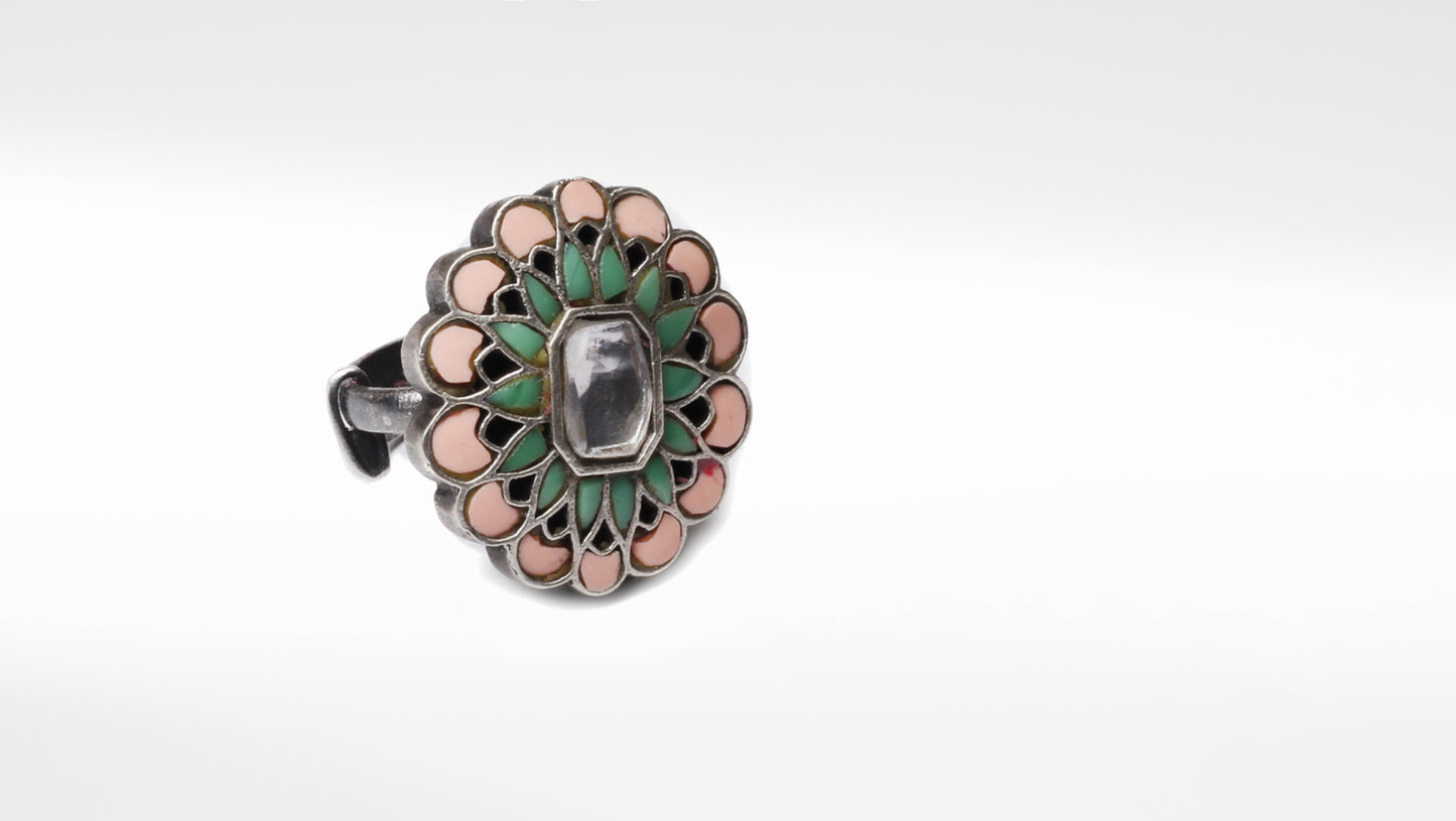Sangeeta Boochra Silver Ring with Kundan