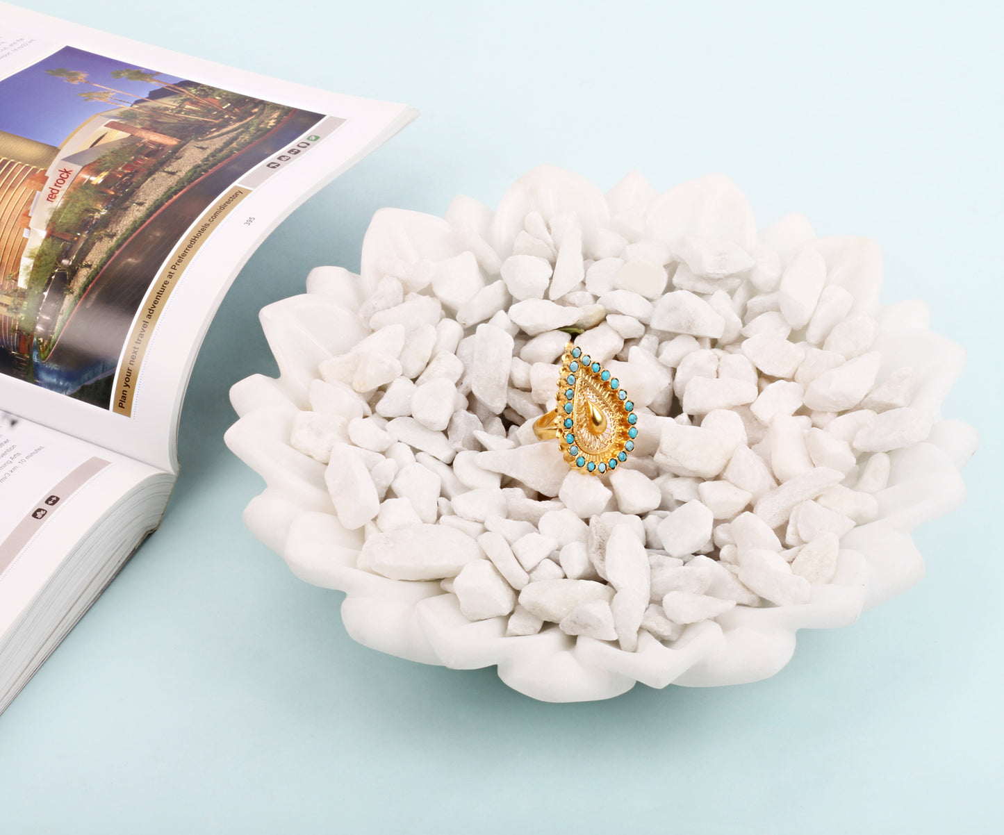 Sangeeta Boochra Gold Tone Silver Ring With Turquoise